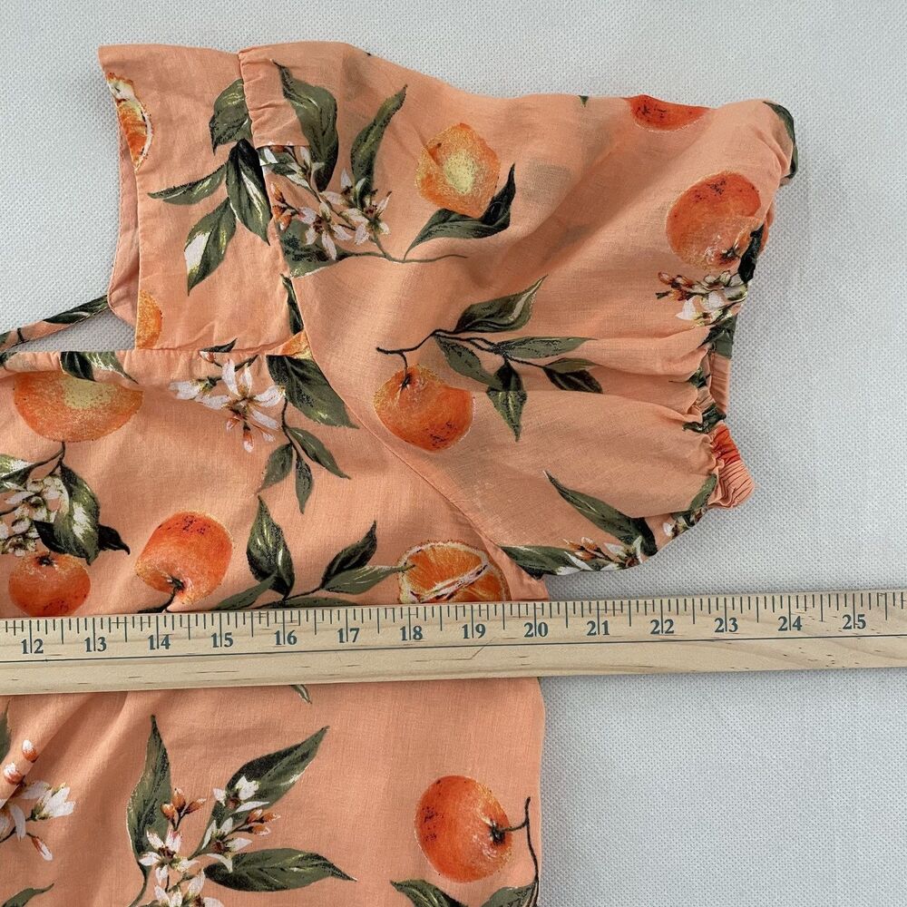 LOFT Orange Short Sleeve Orange Print Strappy Square Neckline Cropped Top Size L - Picture 8 of 10